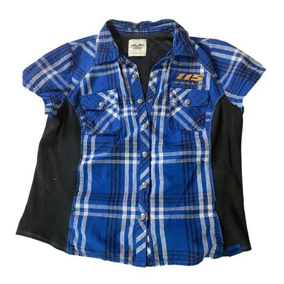 Harley-Davidson Womens 115th Anniversary Plaid Shirt Blue Black Large XL - Picture 2 of 10